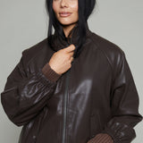 Brenna Faux Leather Bomber Jacket - Brown
