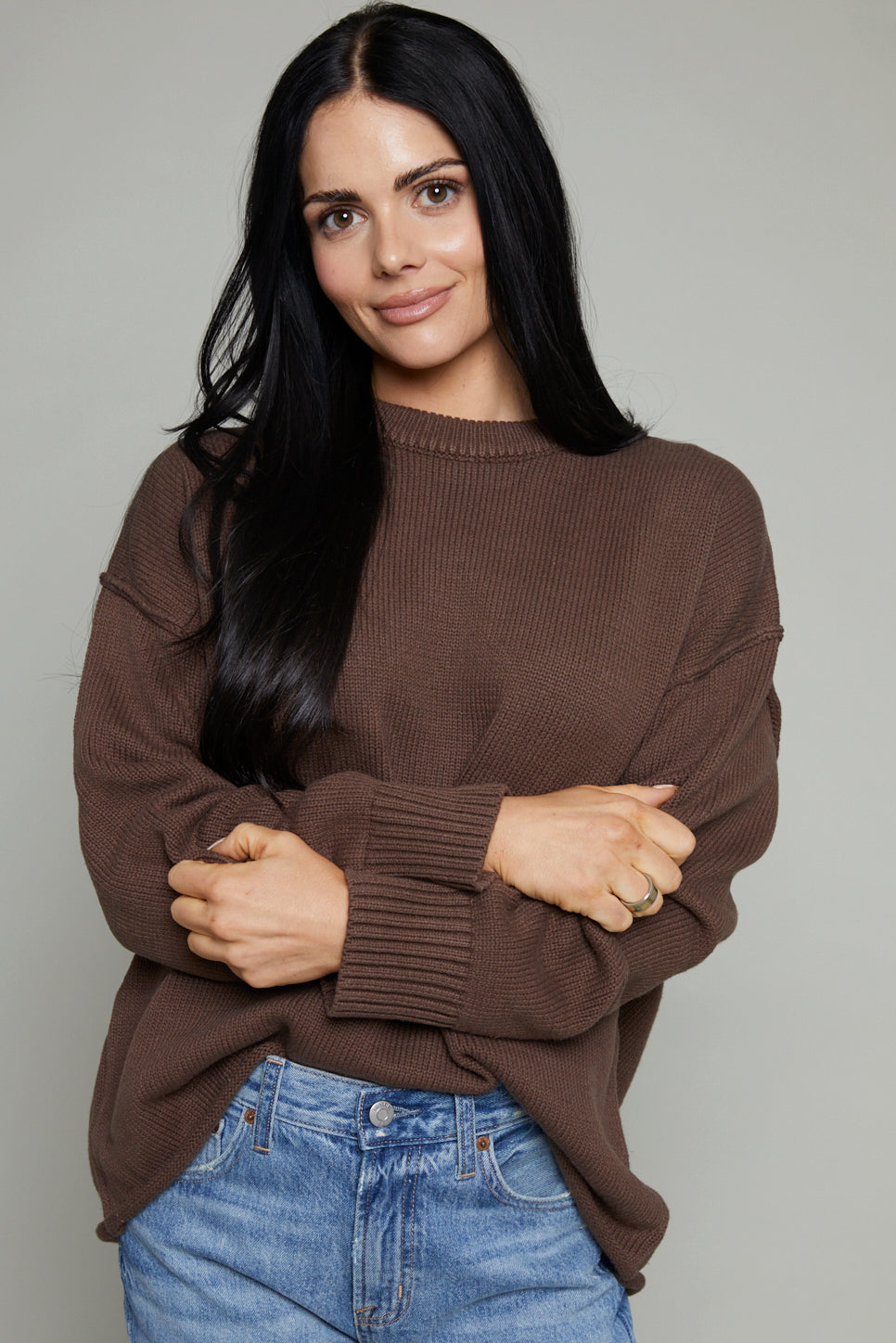 Marisol Relaxed Boyfriend Sweater - Chocolate
