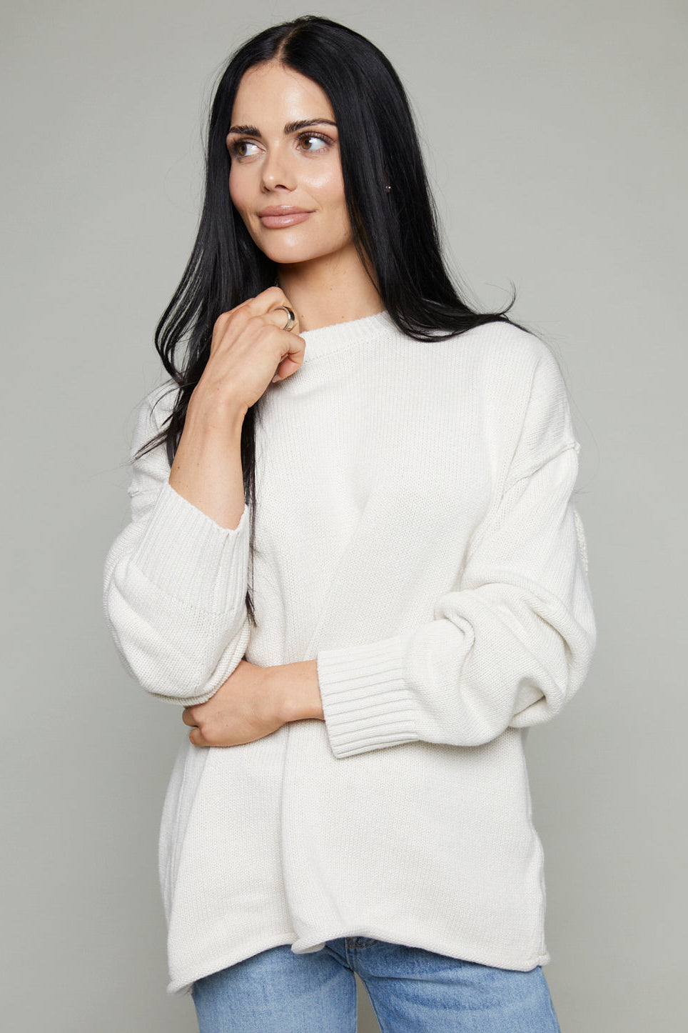 Marisol Relaxed Boyfriend Sweater - Oatmeal