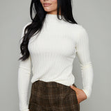 Alice Rib Mock Neck Top - Antique White