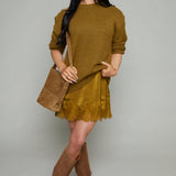 Cassie Satin Lace Mini Dress - Golden Sage