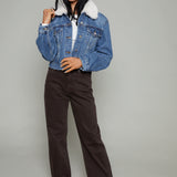 Kiley Cropped Denim Sherpa Jacket