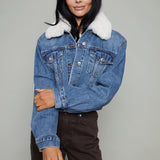 Kiley Cropped Denim Sherpa Jacket