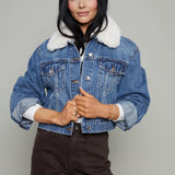 Kiley Cropped Denim Sherpa Jacket