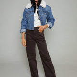 Kiley Cropped Denim Sherpa Jacket
