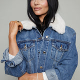 Kiley Cropped Denim Sherpa Jacket