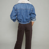 Kiley Cropped Denim Sherpa Jacket