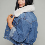 Kiley Cropped Denim Sherpa Jacket
