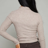 Alice Rib Mock Neck Top - Heather Ash