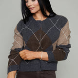 Phoebe Relaxed Argyle Cardigan - Charcoal Heather