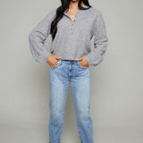 Ivana Brushed Knit Henley Sweater - Heather Grey