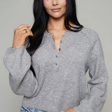 Ivana Brushed Knit Henley Sweater - Heather Grey