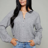 Ivana Brushed Knit Henley Sweater - Heather Grey