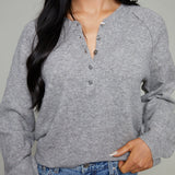 Ivana Brushed Knit Henley Sweater - Heather Grey