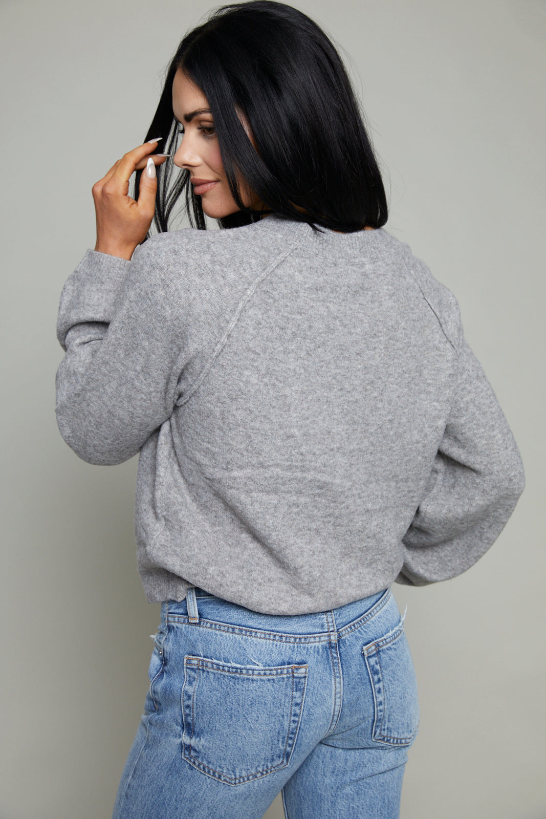 Ivana Brushed Knit Henley Sweater - Heather Grey