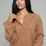 Ivana Brushed Knit Henley Sweater - Golden Carmel