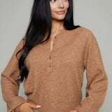 Ivana Brushed Knit Henley Sweater - Golden Carmel