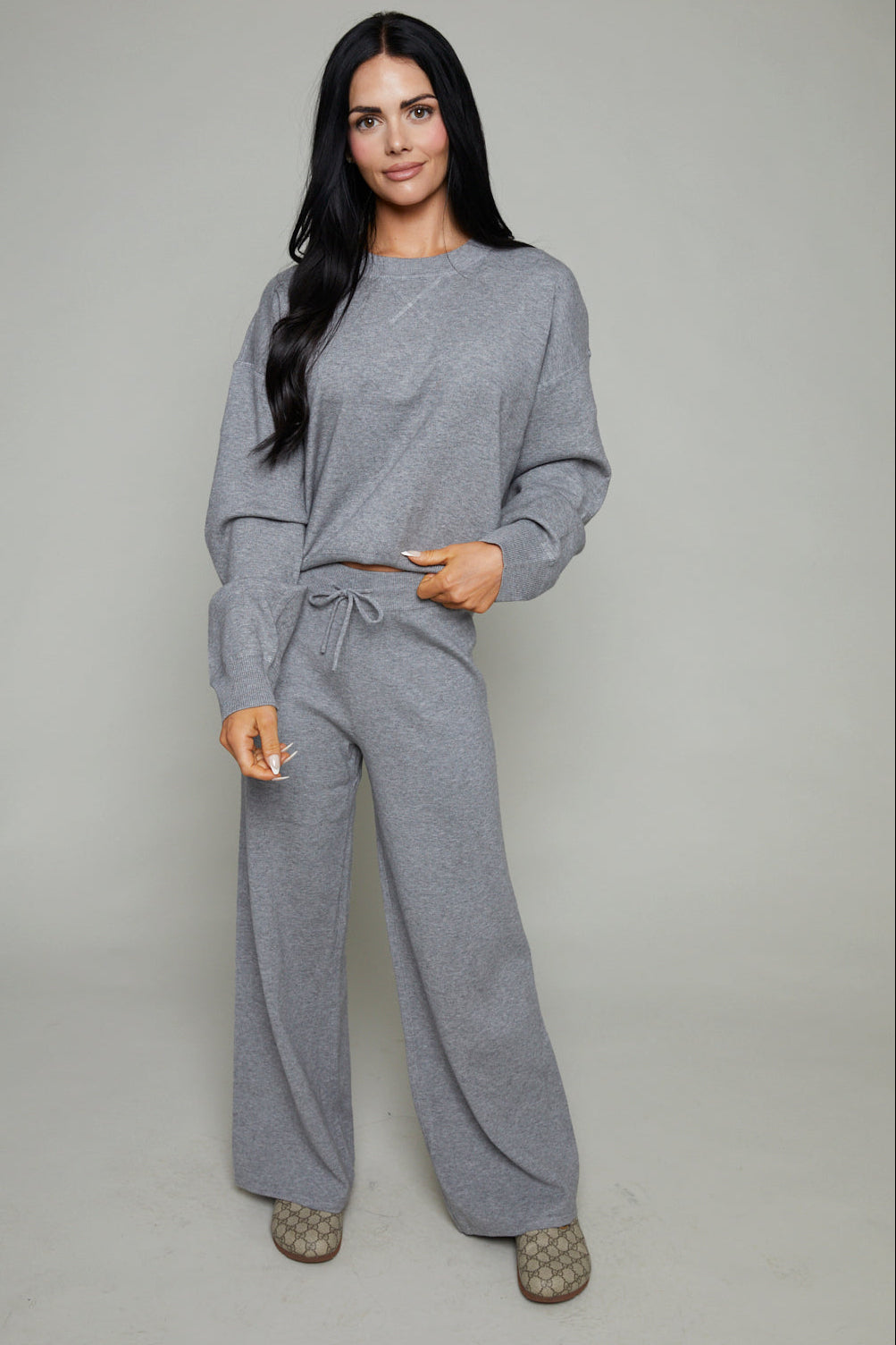 Sorella Wide Leg Knit Pants - Heather Grey