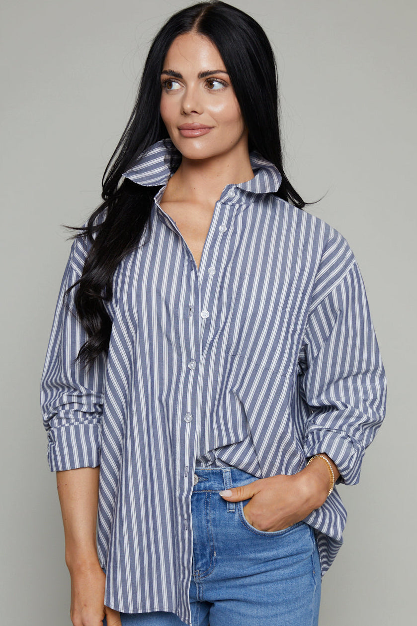 Kolly Striped Button Up - Oxford Blue