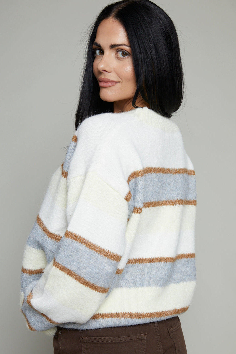 Sabrina Crew Stripe Sweater - Grey