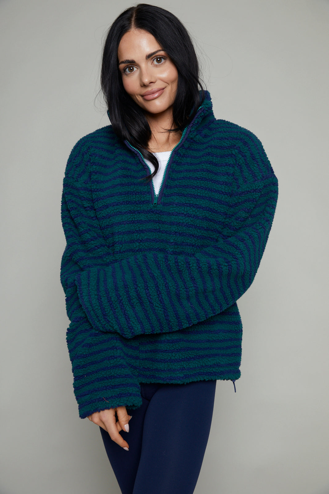 Marcy Half Zip Fleece Pullover - Navy/Green