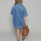 Daisy V-Neck Denim Tunic Mini Dress