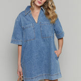 Daisy V-Neck Denim Tunic Mini Dress