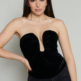 Petra Velvet Plunge Neck Top - Black