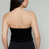 Petra Velvet Plunge Neck Top - Black