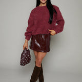 Jewel Vinyl Faux Leather Skirt - Bordeaux