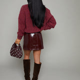 Jewel Vinyl Faux Leather Skirt - Bordeaux