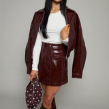 Jewel Vinyl Faux Leather Skirt - Bordeaux