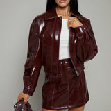 Jewel Vinyl Faux Leather Skirt - Bordeaux
