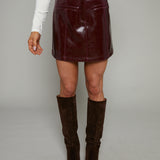 Jewel Vinyl Faux Leather Skirt - Bordeaux