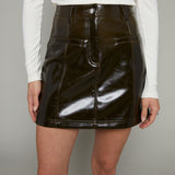 Jewel Vinyl Faux Leather Skirt - Kaki