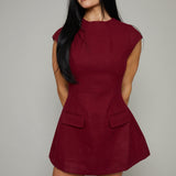 Penelope Tailored Pocket Mini Dress - Bordeaux