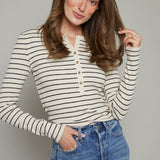 Katie Ribbed Striped Henley Top