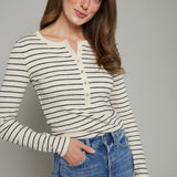 Katie Ribbed Striped Henley Top