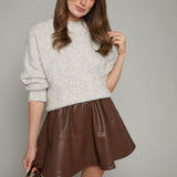 Gypsy Faux Leather Mini Skirt - Brown