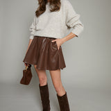 Gypsy Faux Leather Mini Skirt - Brown