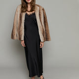 Sia Lace Trim Satin Midi Dress - Black