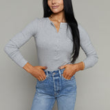 Arianna Model Rib Henley - Heather Grey