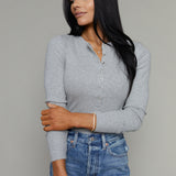 Arianna Model Rib Henley - Heather Grey