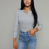 Arianna Model Rib Henley - Heather Grey