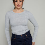 Delia Variegated Rib Knit Top - Heather Grey