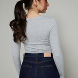 Delia Variegated Rib Knit Top - Heather Grey