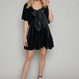 Veronica Bow Detail Velvet Mini Dress
