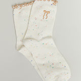 Embroidered Speckled Bow Ruffle Ankle Socks - Yellow