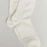 Embroidered Speckled Bow Ruffle Ankle Socks - Pink