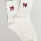 Bow Cotton Crew Socks - Cream